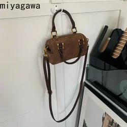 Miyagawa coreano Otoño/Invierno nuevo Vintage gamuza versátil un hombro tipo bandolera bolso de almohada Boston bolso de mano para mujer