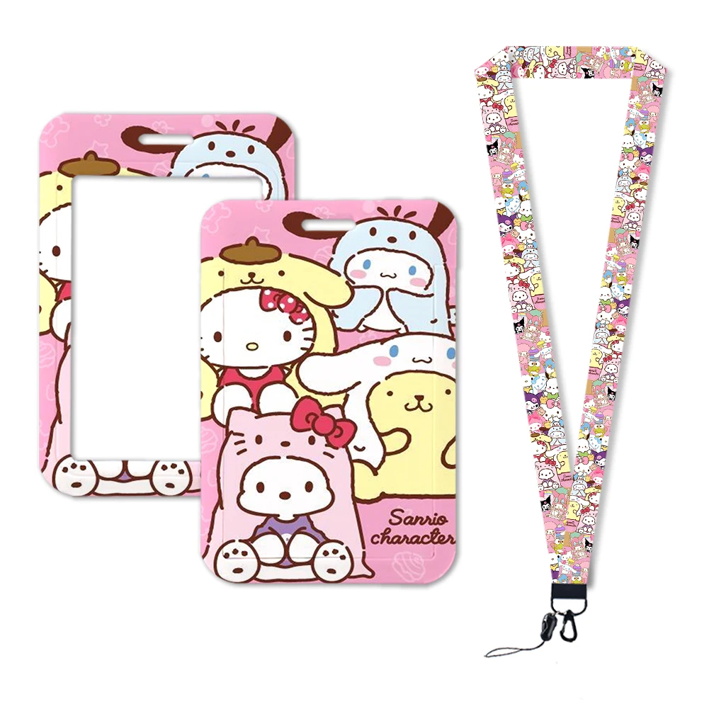 W Sanrio Hello Kitty Card Holder Anime Figures Kuromi Cinnamoroll My Melody Cute Bank ID Card Schoolbag Decoration Gifts