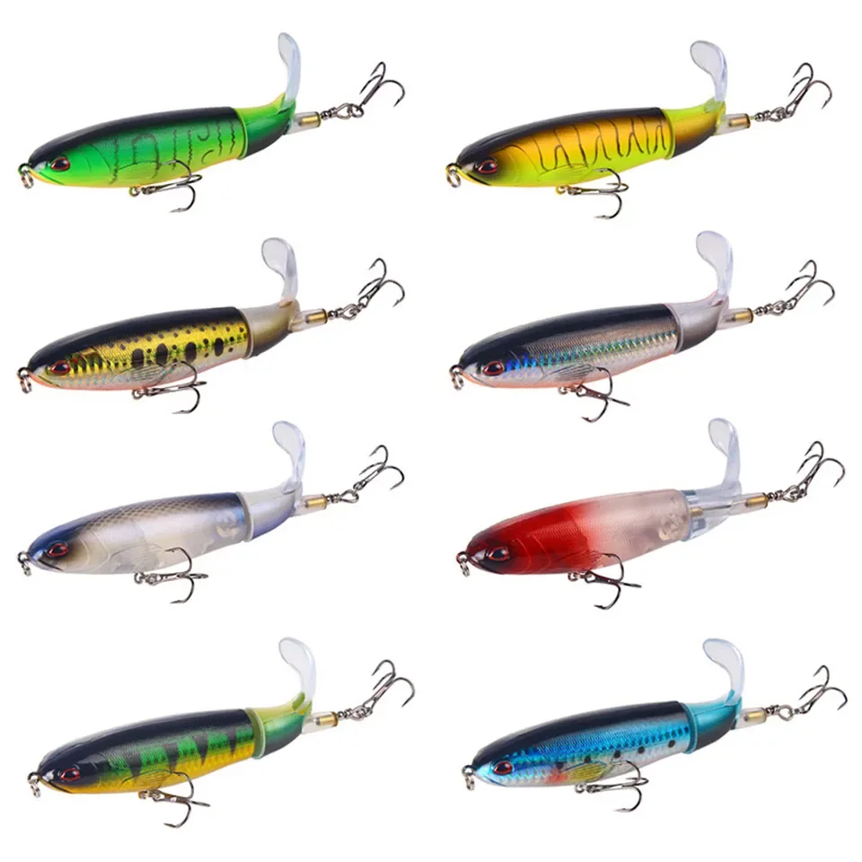 

EASYFISH 1PCS 10cm/14cm Topwater Fishing Lure Whopper Popper Artificial Bait Hard Plopper Soft Rotating Tail Fishing Tackle Bait