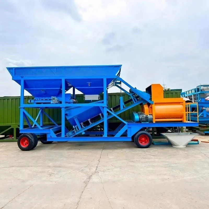 Versatile Small Mobile Concrete Batching Plant For Precast Concrete Factory 25m3h With Modular Aggregate Bin