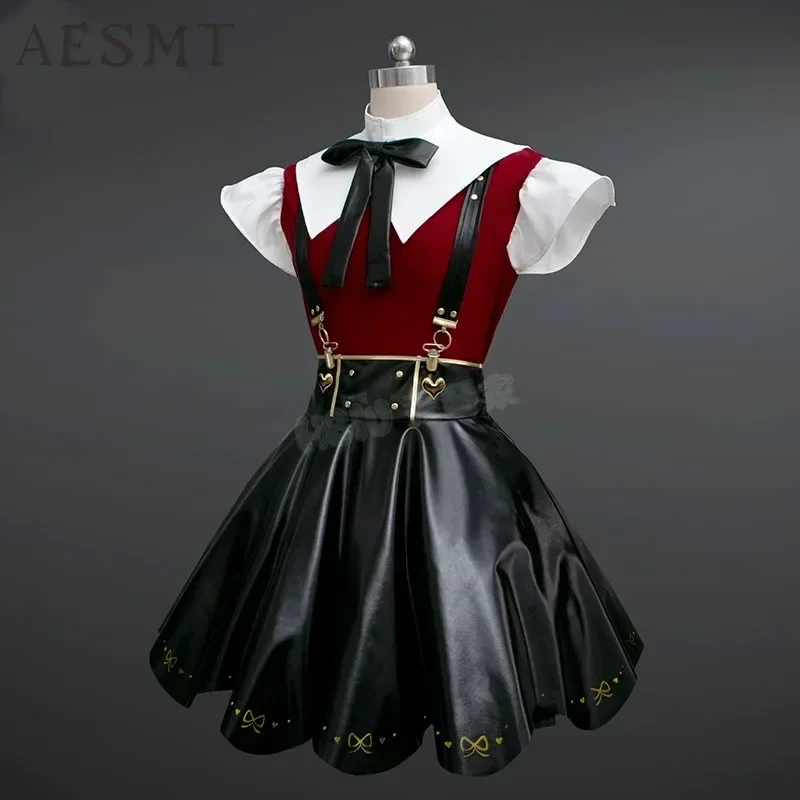 Anime benötigt Mädchen Überdosis Engel-Chan Cosplay Kostüm Punk Mädchen Gothic Lolita schwarz Kunstleder Riemen Kleid Halloween Unisex