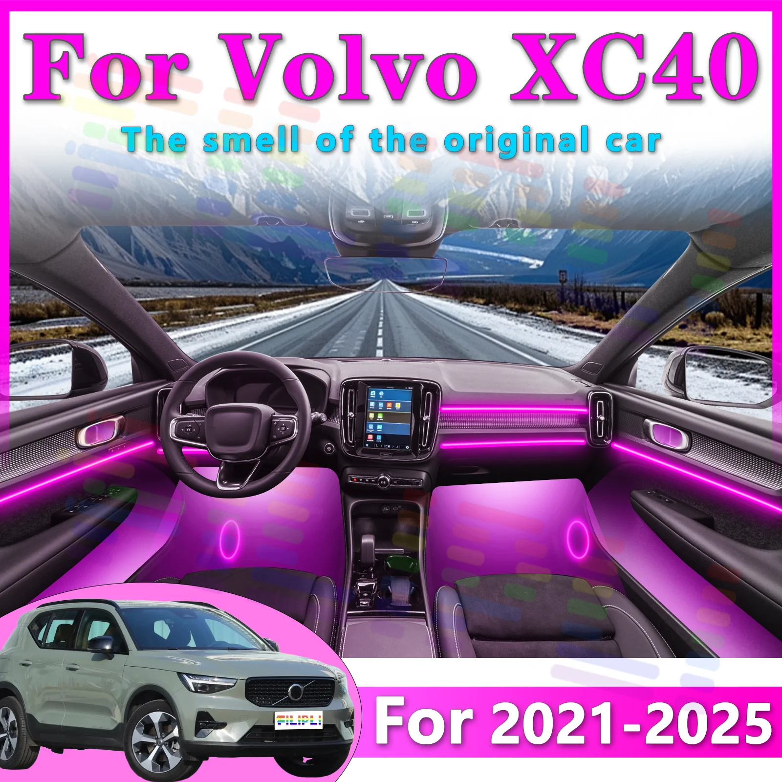 

FILIPLI для Volvo XC40 2 светодиодный атмосферный светильник, 64 цвета, различные режимы для великолепного и приятного вождения