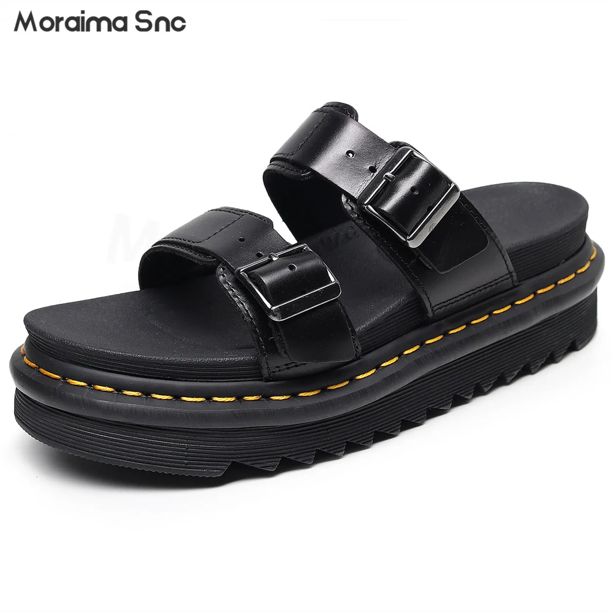 Summer Roman Buckle Open Toe Slippers Round Toe Thick Bottom Fish Mouth Beach Shoes Fashionable Large Size Women's Sandals