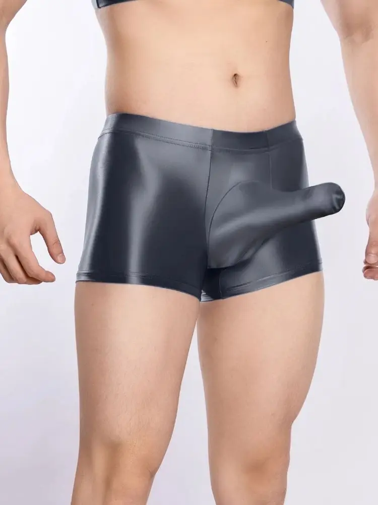M-XXL Glossy Shiny Penis Sheath Convex Pouch Boxershorts Men Boxer Briefs Sexy Underwear Tights Calzoncillo Bokserki Ropa Trunks