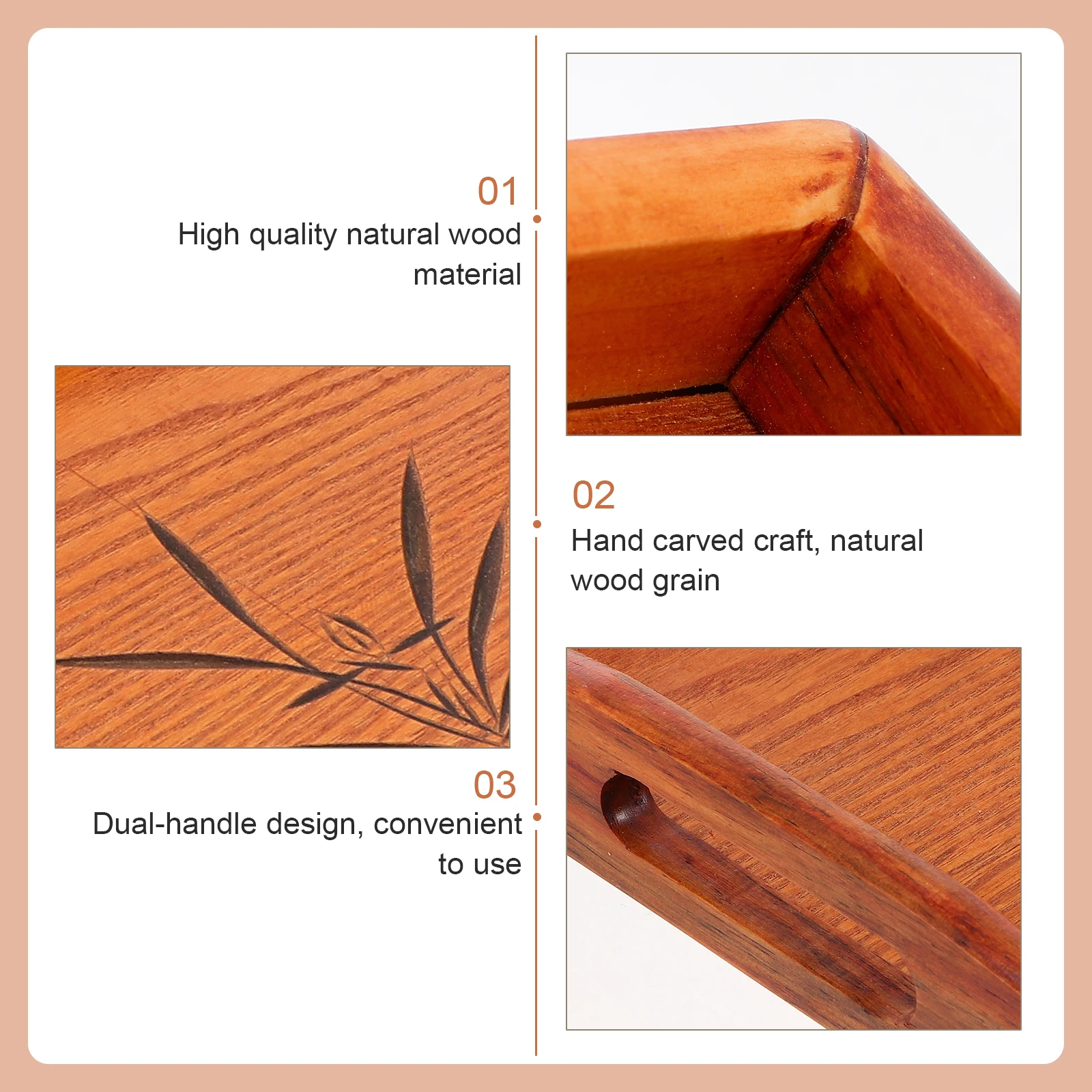 

1pc Wooden Food Handle For Dessert Double Handle Wooden Restaurant Food Tray Fruit Snack Cake Serving Storage Decorative Tray