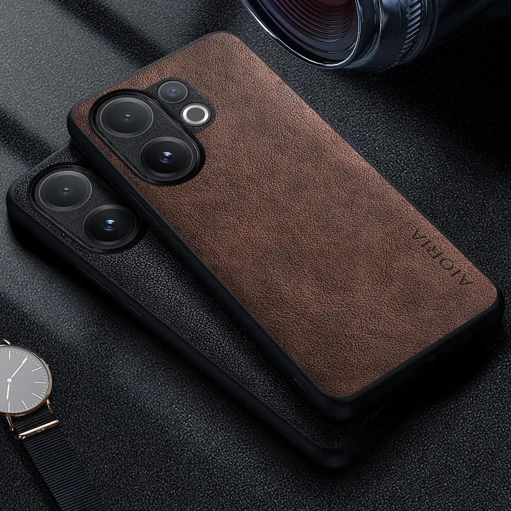 Premium Luxus Leder Handyhülle für Vivo V60 V50 V40 Lite V30 V30e V29e V27e V27 Pro Retro Business Style Einfarbige Funda