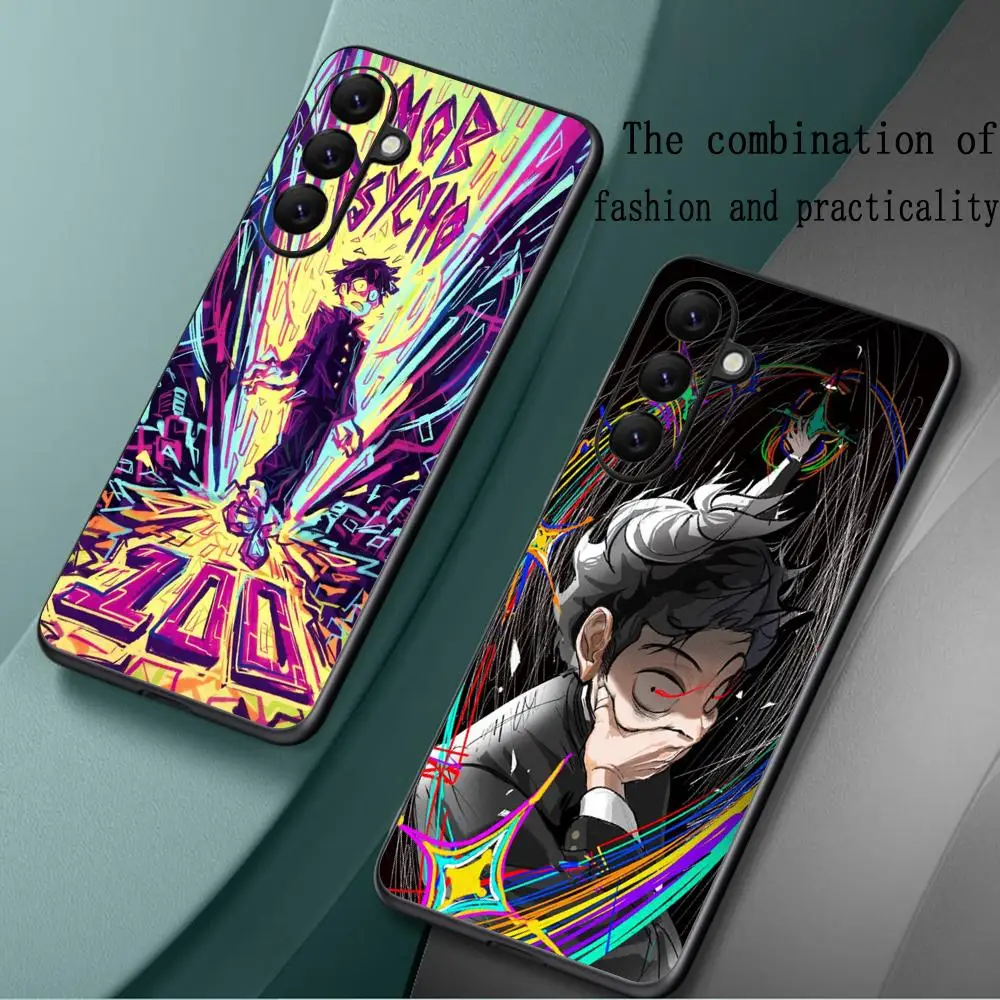 M-mob Psycho 100 design ins Phone Case For Samsung Galaxy S25 S24 S23 S22 S21 S20 Plus Ultra Note20 Soft Black