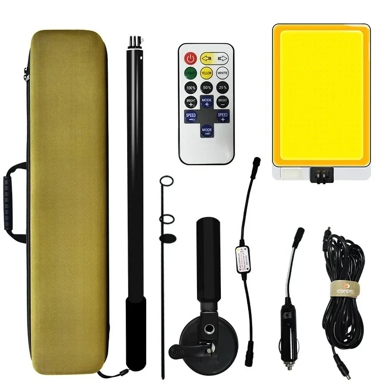 360 light portable DC 12V LED telescopic rod two-color lighting outdoor camping light camping light
