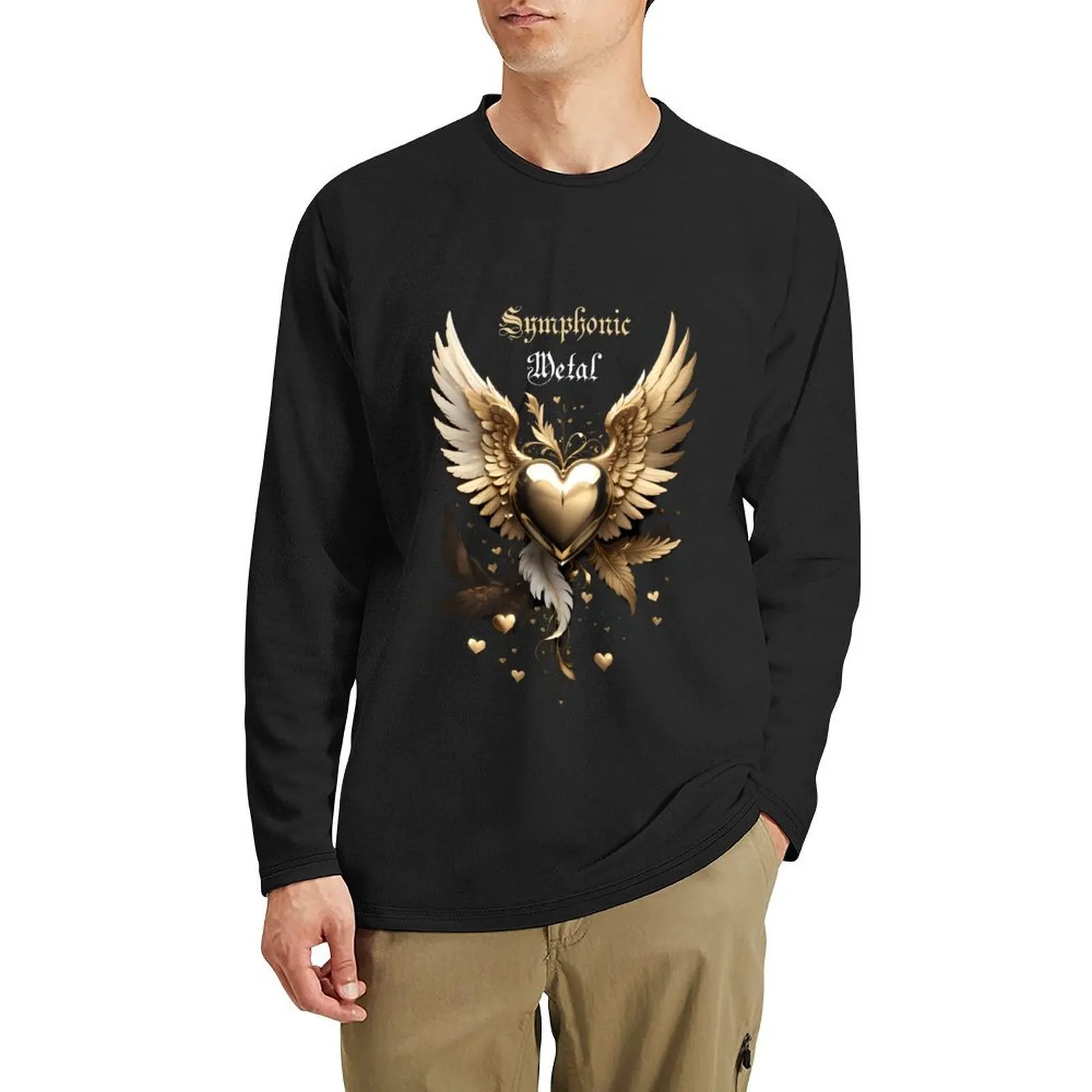 

Symphonic Metal - Majestic Golden Heart with wings, Heart of Gold. Long T-Shirt Oversized t-shirt graphic t shirts t shirt men