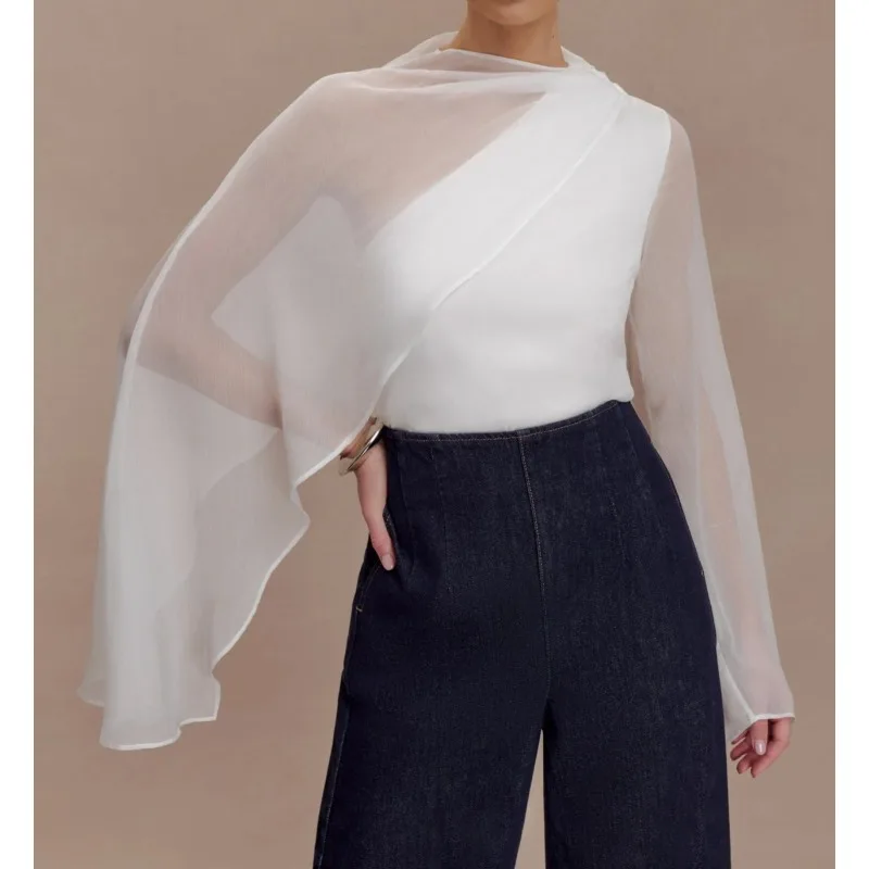

2026 Women's New Chiffon Shirt Irregular Shawl Long Sleeve Shirt Slim Sexy Top Women
