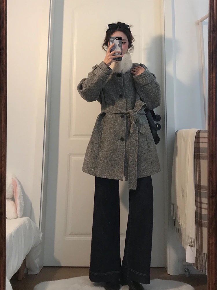韓国風ウールコート レディース 冬新作 ゆったり ファーカラー オーバーサイズ 韓国ファッション 暖かい ポリエステル繊維 ロングコート