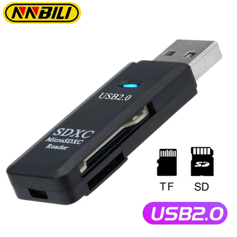 NNBILI 2-in-1 USB 2.0 Card Reader Micro SD TF Memory Card High Speed Multi-card Writer Adapter Flash Drive Laptop Accessories