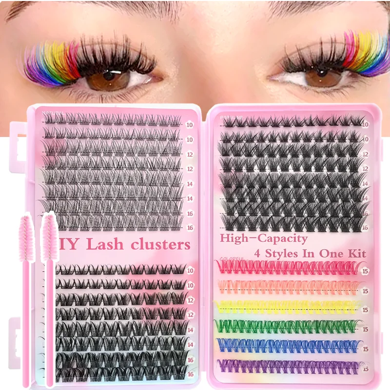 120/240/392/600 Stück Künstliche Wimpern für Anfänger DIY Regenbogenfarbene Wimpern für Zuhause - Dramatisches Volumen-Wimpern-Set – Detail 8