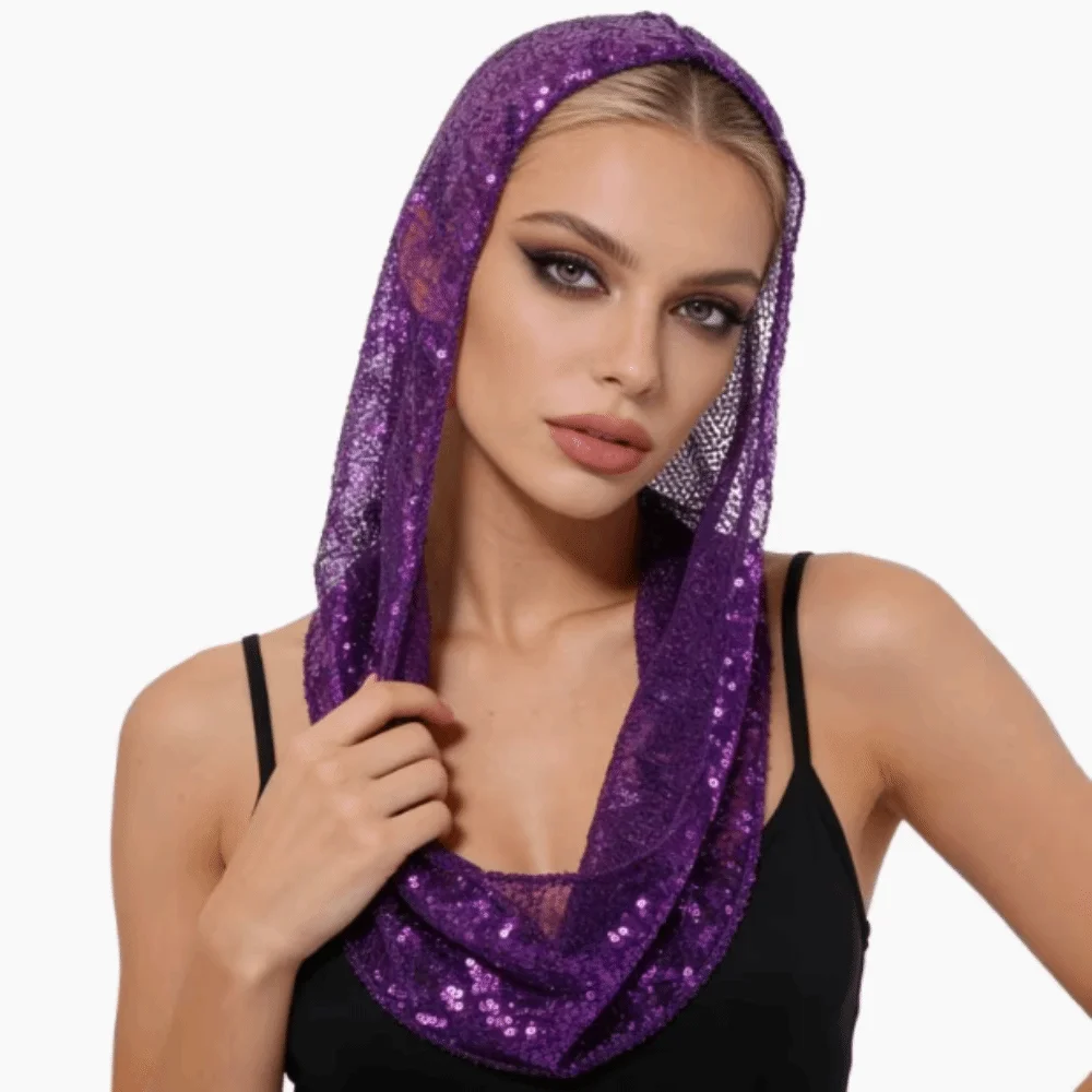 

New Sequin Pullover Hat Lace Breathable Glitter Turban Solid Color Polyester Hooded Headscarf Halloween