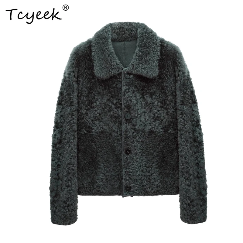 

Tcyeek Wool Autumn Winter High End Trendy Square Collar Two Sides Solid Color Women's Wool Shearling Fur Coat Fourrures Femme