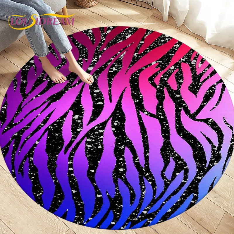 

Colorful Stripe Zebra Pattern Area Rug,Round Carpet Rug for Living Room Bedroom Sofa Decoration,Kid Play Game Non-slip Floor Mat