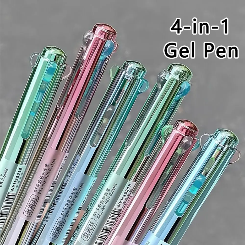 

4-in-1 Gel Pens 0.5mm ST Tip Quick Dry Ballpoint Pen Metallic Texture 4 Colors Pen Multi Function Writing Pen School Supplies
