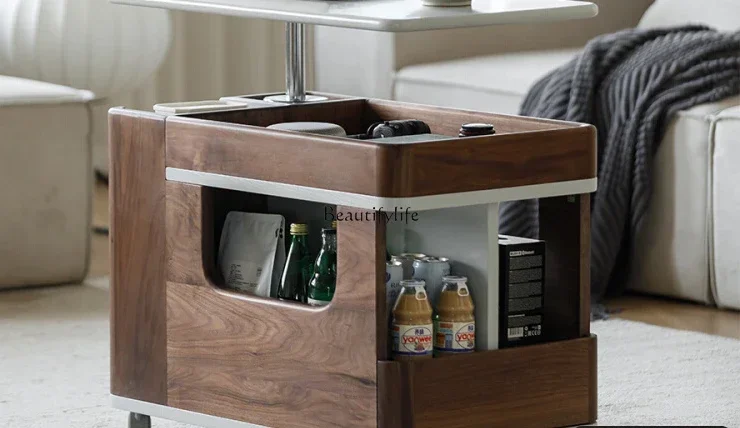 

56 Подъемный журнальный столик Передвижная тележка Приставной столик Маленькая квартира Черный орех