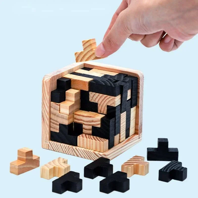 Fidget Toys Creative 3D Wooden Building Blocks Cube Puzzle  for Kids Brain Teaser Children Early Educational Toy Kids Gift