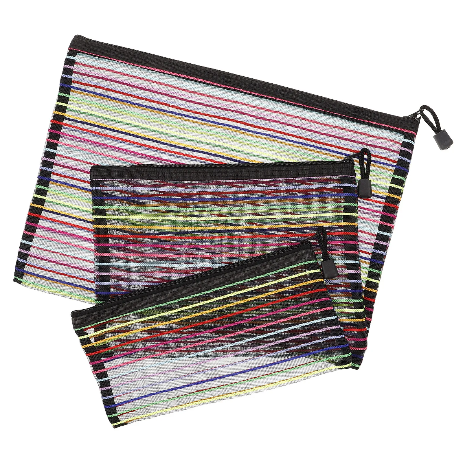

3Pcs Nylon Mesh File Organizer Bags Colorful Zipper Pouches for Document Storage Portable Office School File Holder