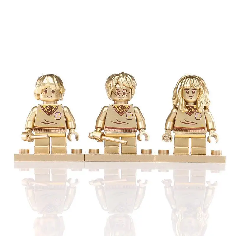 Figurina dorata assemblaggio digitale giocattolo cingolato giocattoli educativi per bambini blocchi di costruzione bambole umidificate personaggi dei cartoni animati.