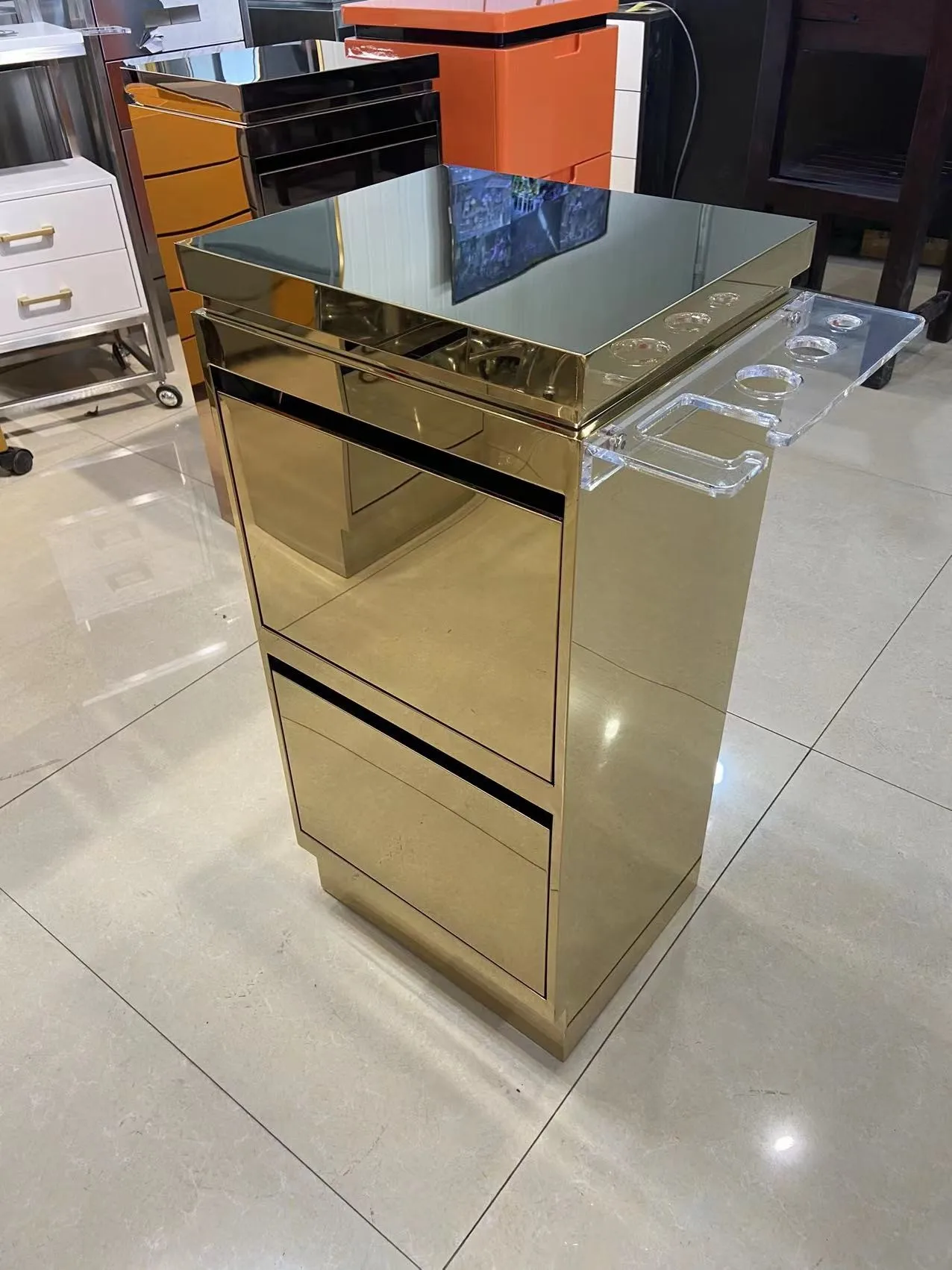 2023 New Stainless Steel Salon Hairdressing Table Barbershop Special Hair Tool Cabinet Haircutting Display Cabinet Wood Table