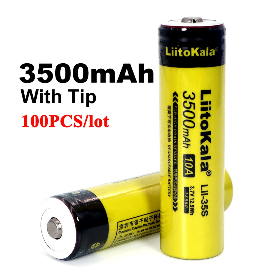 100pcs/lot LiitoKala Lii-35S 18650 battery 3.7V 3500mAh Rechargeable lithium battery for LED Flashlight+DIY Pointed