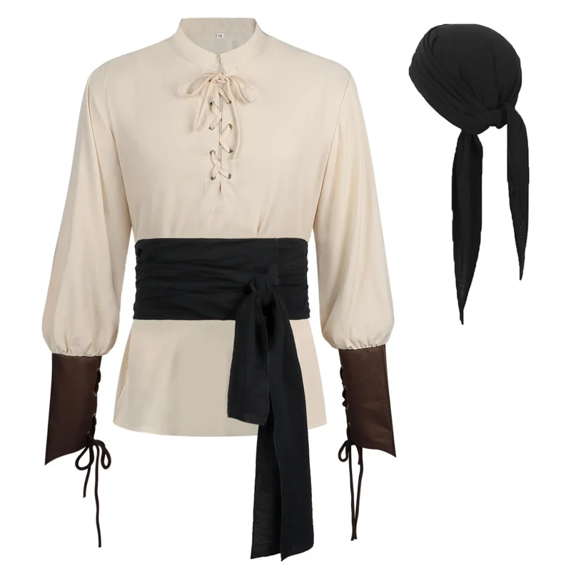 European American Renaissance Shirt for Men Medieval Steampunk Pirate Top Cosplay Costume om[8