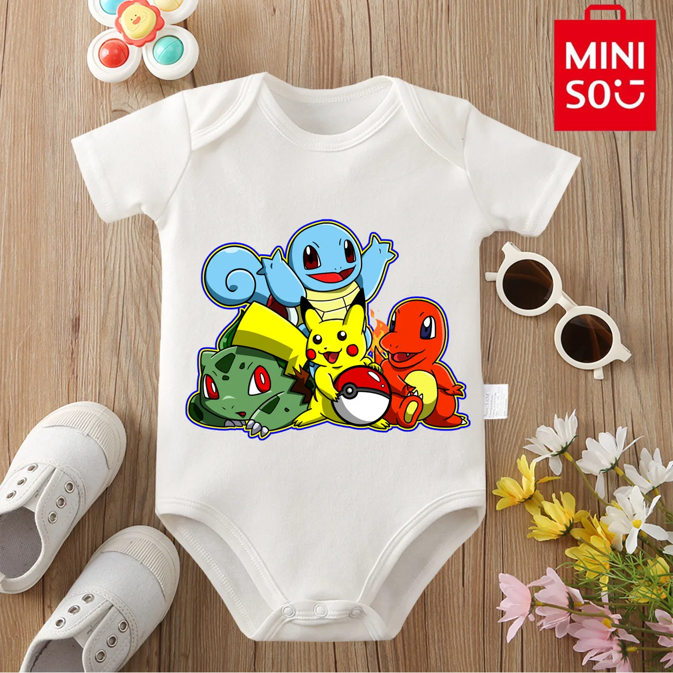 

MINISO AshKetchum Pikachu, удобный комбинезон из чистого хлопка для малышей, комбинезон с милым принтом для новорожденных от 0 до 12 месяцев