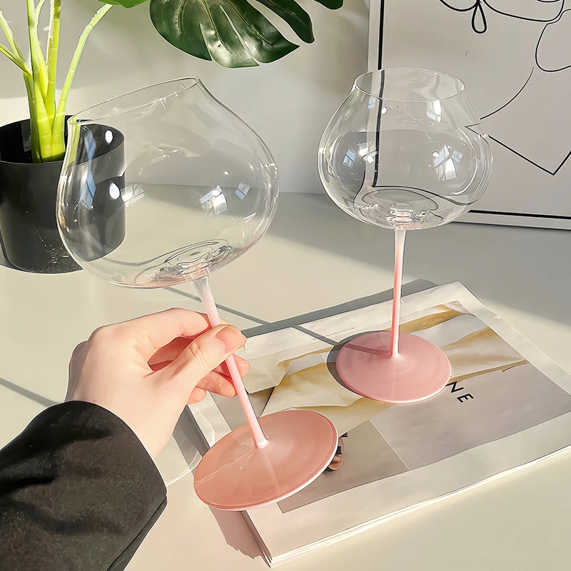 Gradient Pink Ultra-thin Hand Blown Red Wine Glasses With Long Stem Lead-Free Crystal Wine Glass Unique Gift for Wedding