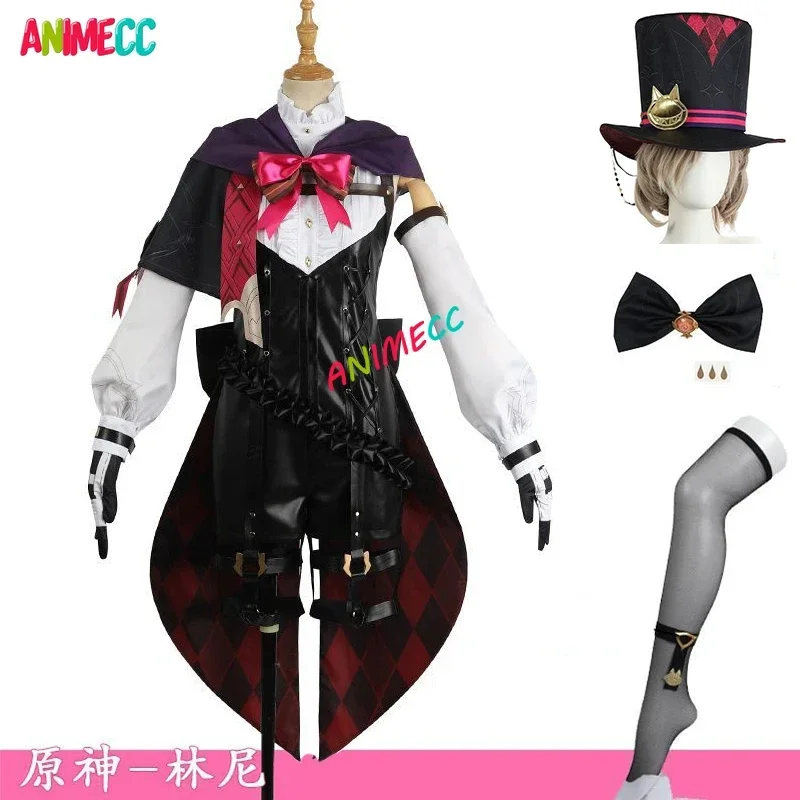 ANIMECC in Stock XS-2XL Lyney Cosplay Costume Wig Genshin Impact Fontaine Magician Anime Game Halloween Party Outfits for Men