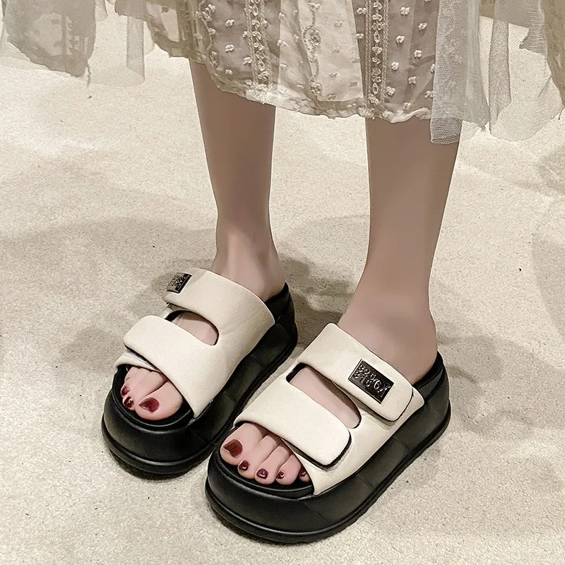 2024 fashion High Platform Women\'s Summer Slippers 7.5CM Wedge Heels Slides Sweet Girl Chunky Sandals Open Toed Beach Flip-Flops