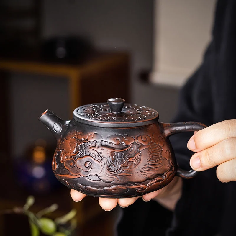 New Purple Clay Pot Purple Ceramic Teapot Half-Handmade Kung Fu Teaware Single Pot Xi Shi Shipiao Teapot Bamboo Dragon