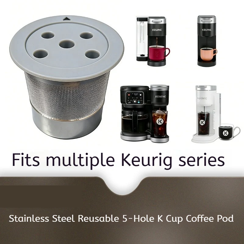 JUSTINLAU Stainless Steel 5-Hole Reusable K-Cups Refillable Coffee Pods Filter for Keurig K Supreme/K-Duo Gen 2 Coffee Machine