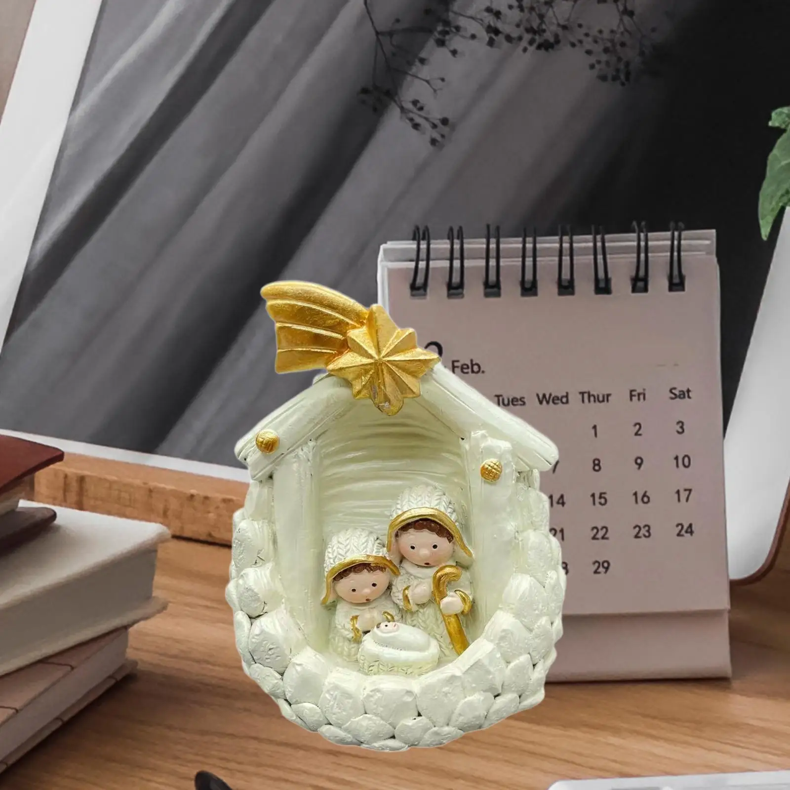 Mini Resin Nativity Set Collectible Holiday Ornament Religious Decoration for Home Interior and Festival Table