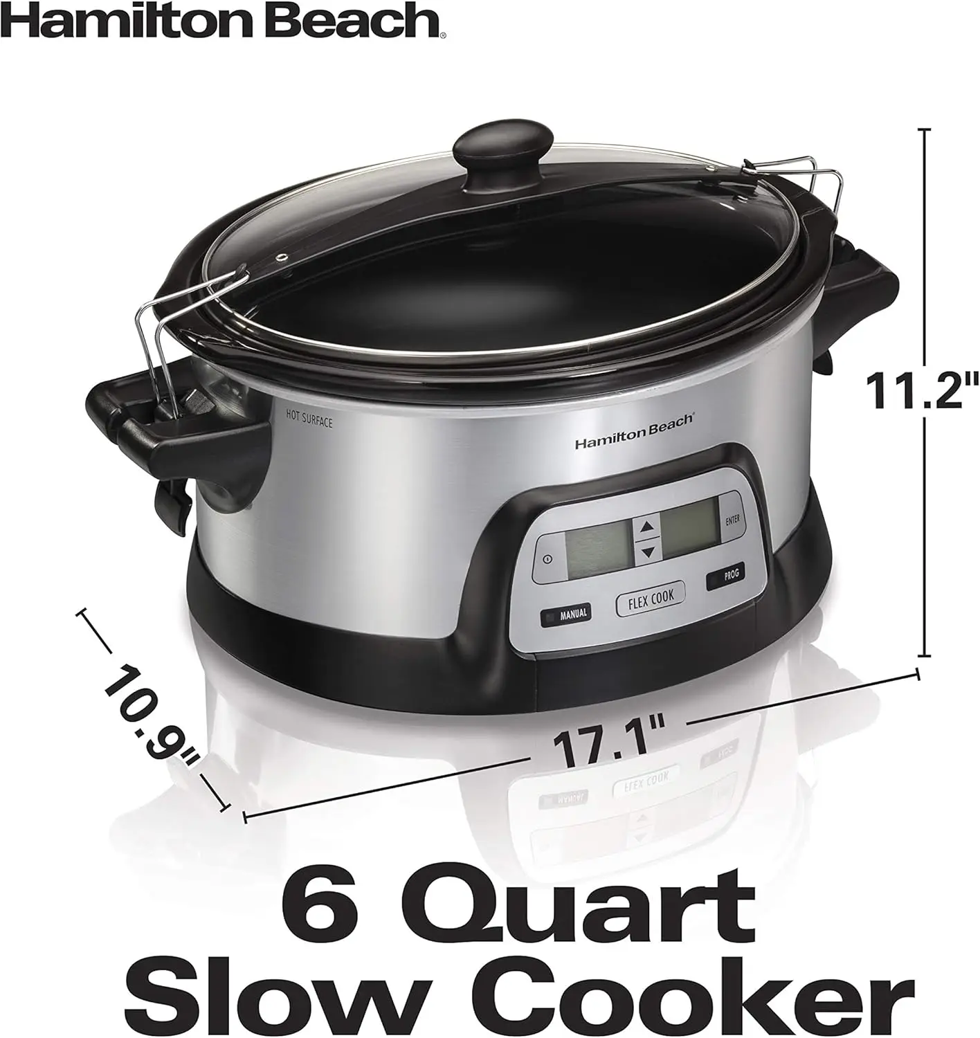 33861 Portable Programmable Slow Cooker, Dishwasher Safe Crock, 6 Qt, FlexCook Dual Digital Timer/2 Heat Settings, Lid Lock for