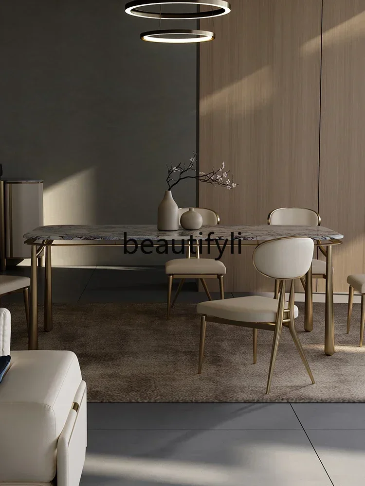 M178 A Luxury stone long dining table Modern minimalist natural marble dining table
