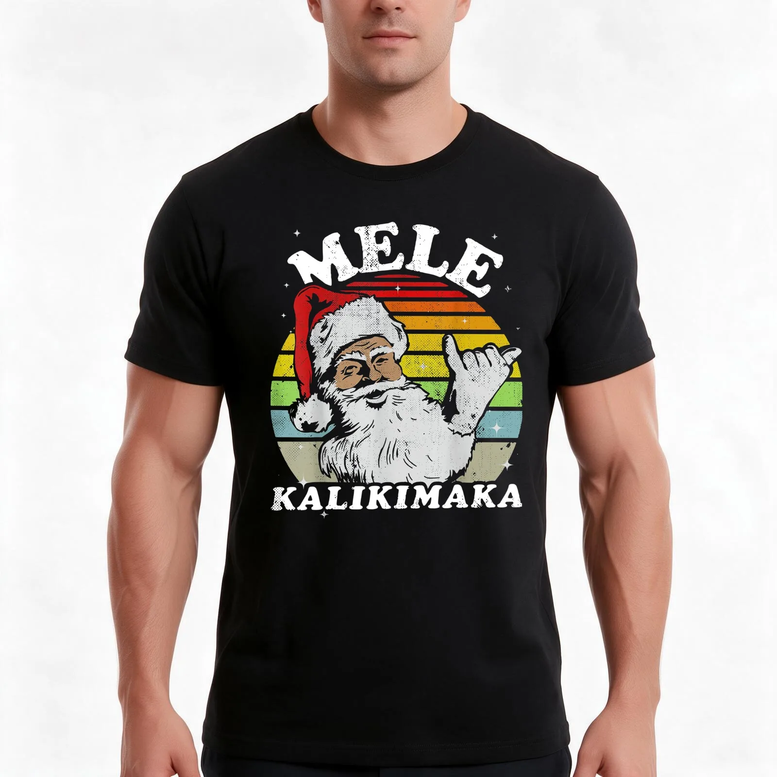 Christmas Mele Kalikimaka Santa Shaka Hawaii T-Shirt, Summer Casual Cotton Tee, Oversized Streetwear Tops, Vintage Graphic Print