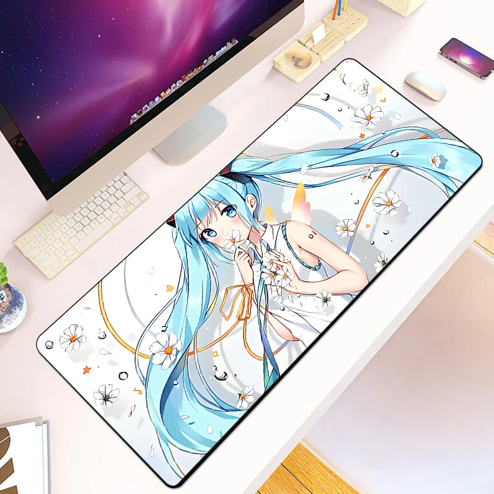 H-hatsunes miku mouse pad hd-druck computers pieler verriegelung kante rutsch festes mauspad xxl90x40cm tastatur pc schreibtisch pad