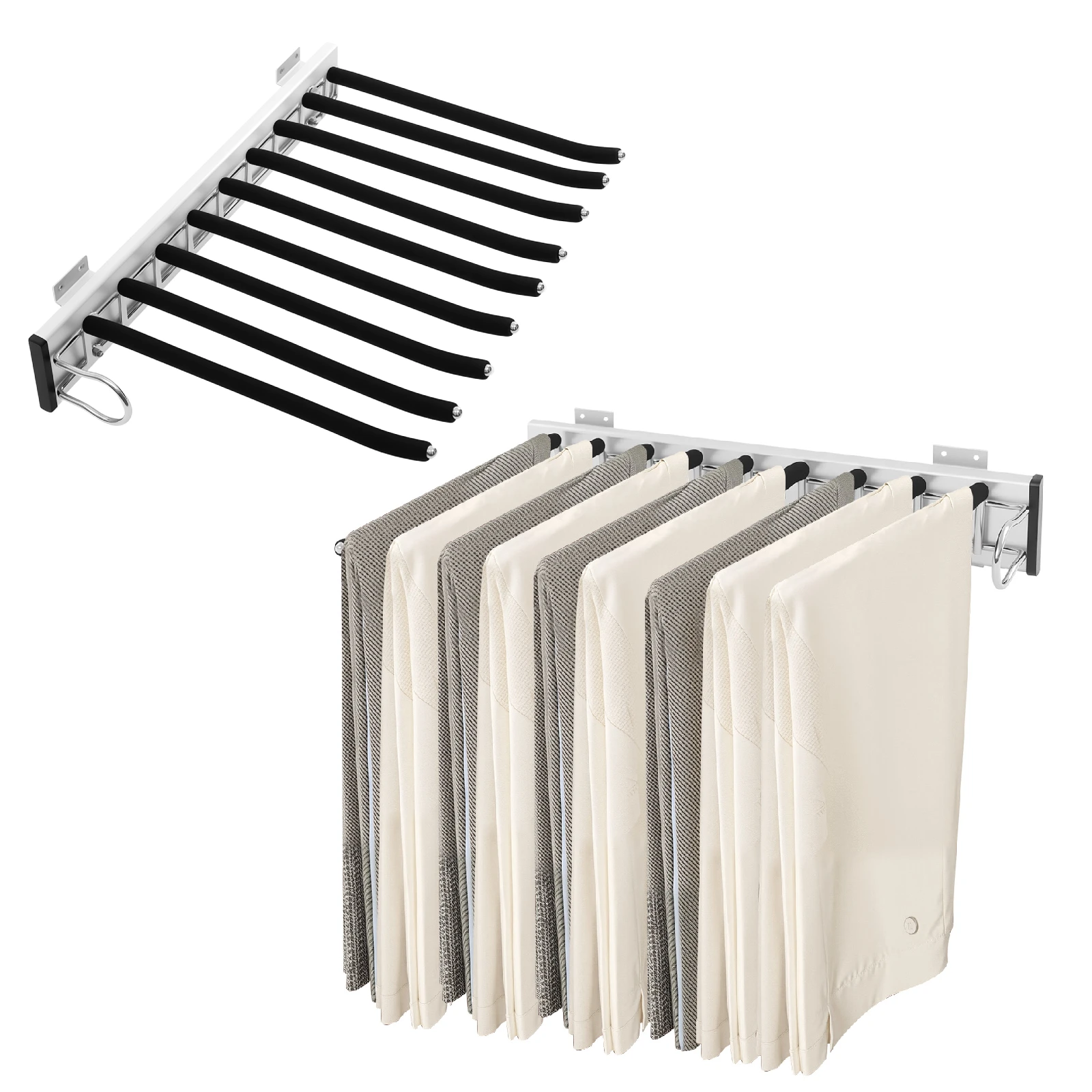 Pull‑Out Wardrobe Trouser Rack 9‑Rod Flocking Pants Hanger Aluminum Alloy Silent Slide Rail Storage Organizer