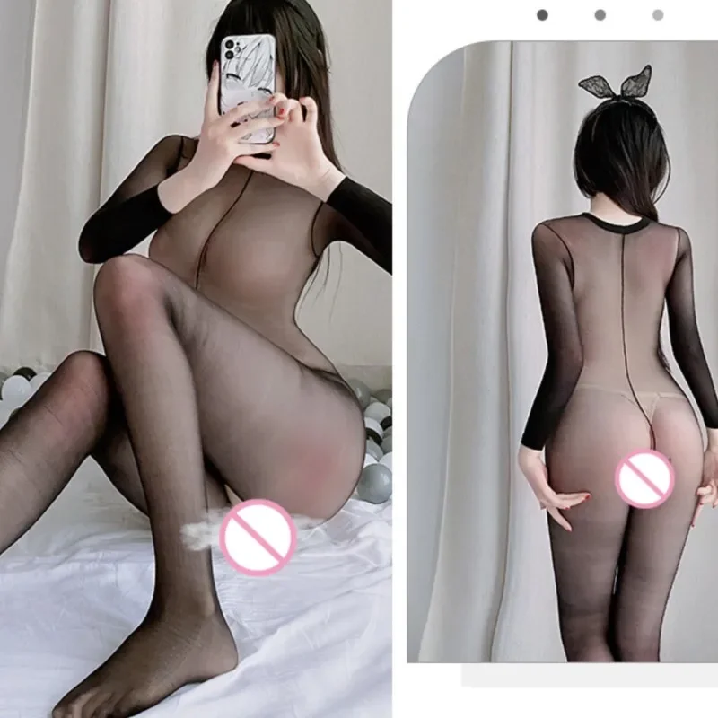 Hot Erotic lingerie transparent thin open cut and no take off passionate stockings jumpsuit Clothing sexy outfit women\'s panties