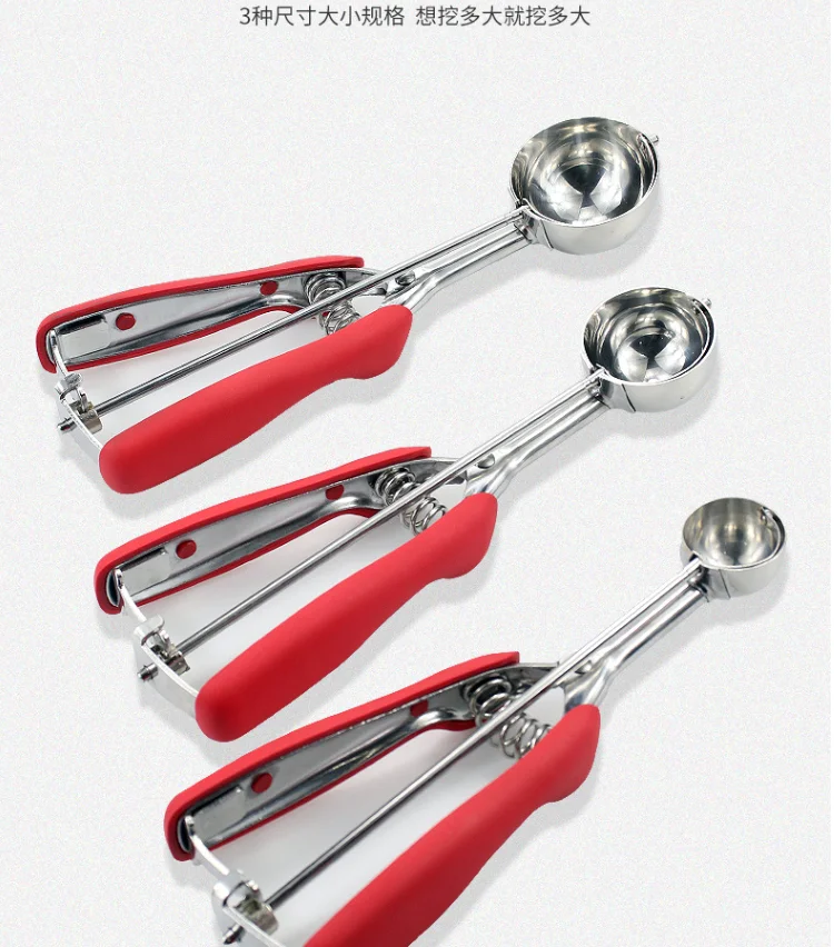 Stainless Steel Ice Cream Scoop Cookie Dough Spoon Fruit Potato Watermelon Digging Ball Spring Handle Scoop Magic Kitchen Tools