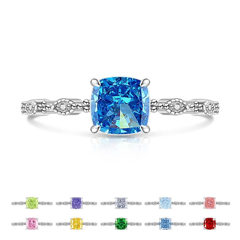 

Кольцо из стерлингового серебра 925 пробы с квадратным цирконом, тонкое кольцо, женское модное простое ювелирное изделие на день рождения, свадьбу, годовщину, подарок