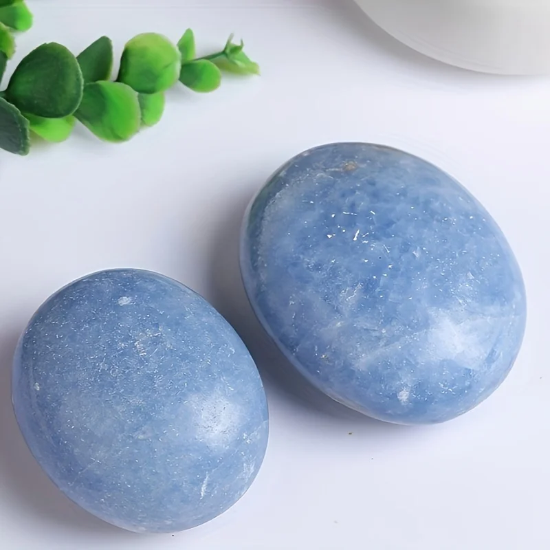 

Natural Hand Polished Large Cyanite Palm Stone, Reiki Home Decoration Stone