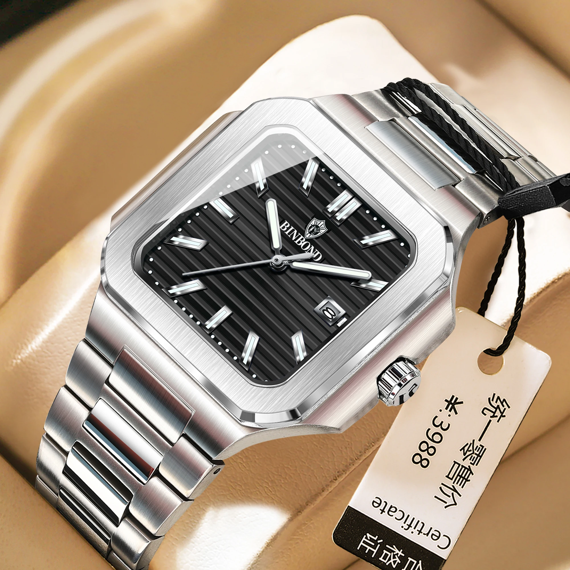 BINBOND, лучшие брендовые новые 7086, деловые мужские кварцевые часы, водостойкий ночник, календарь, модные мужские кварцевые часы 2025