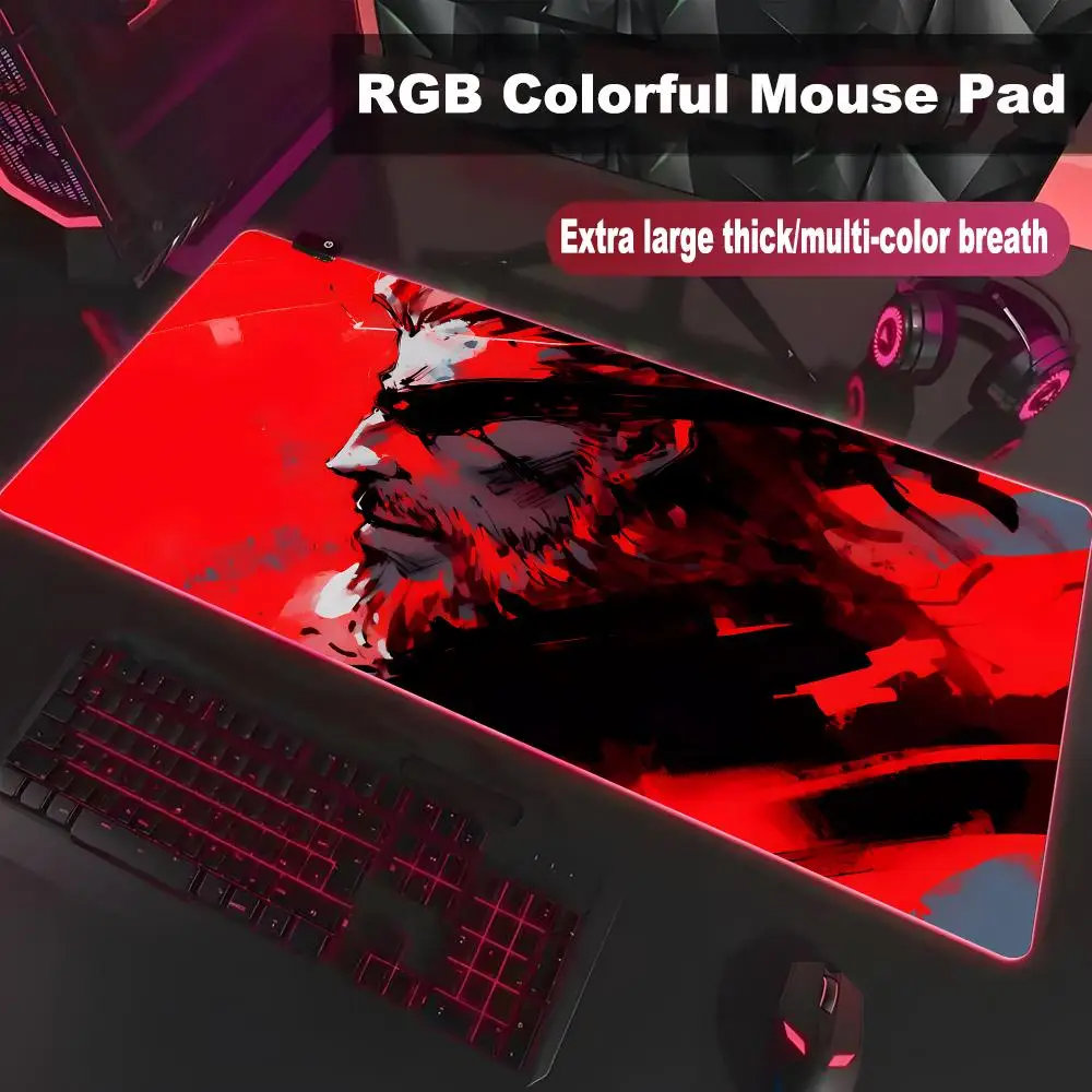 

Коврик для мыши M-Metal Gear Solid, высококачественный, для киберспорта, с RGB LED подсветкой, большой, для ПК, для студентов, светящийся, для геймеров, настольный коврик HYBXXC