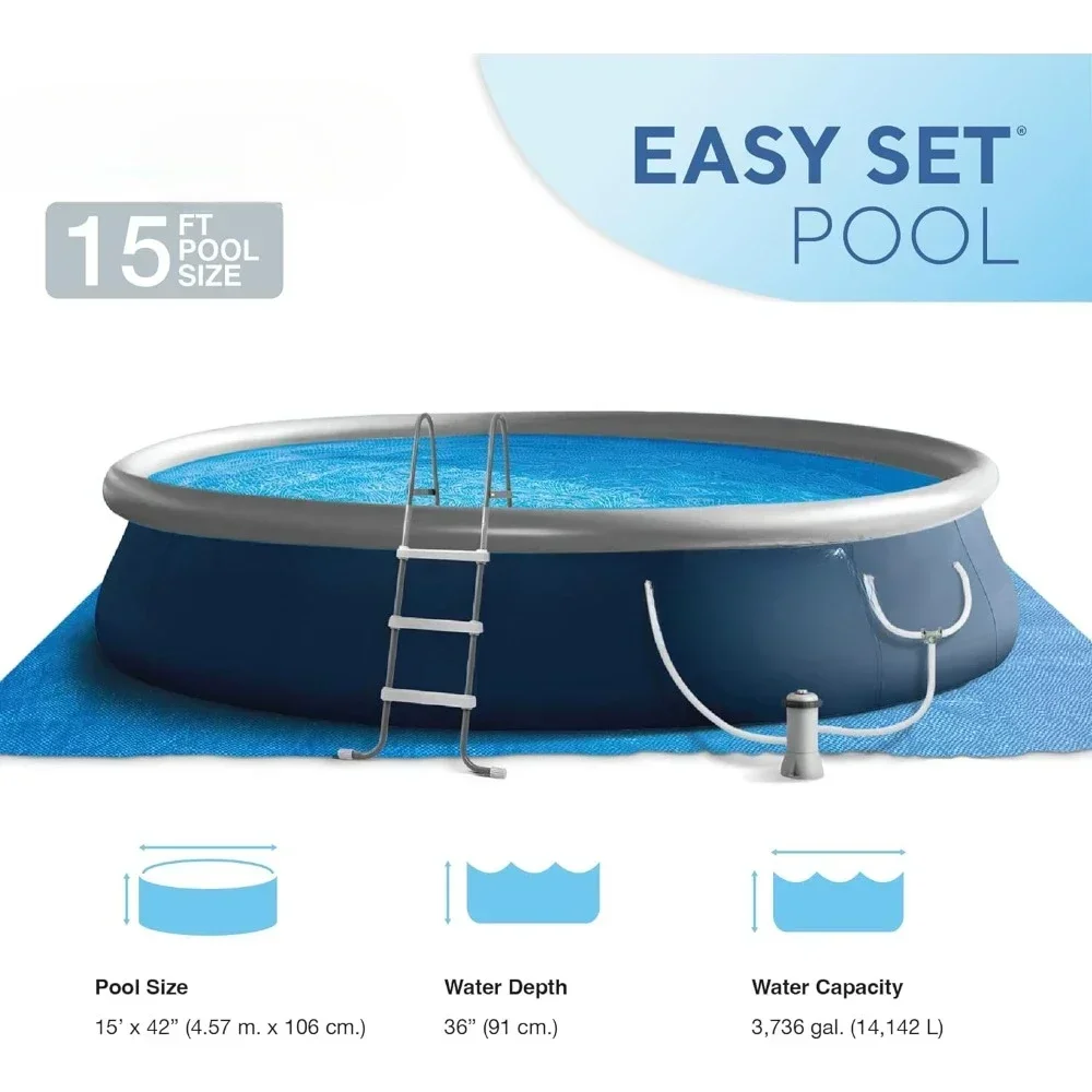 Round Inflatable Outdoor Above Ground Swimming Pool 15' x 42