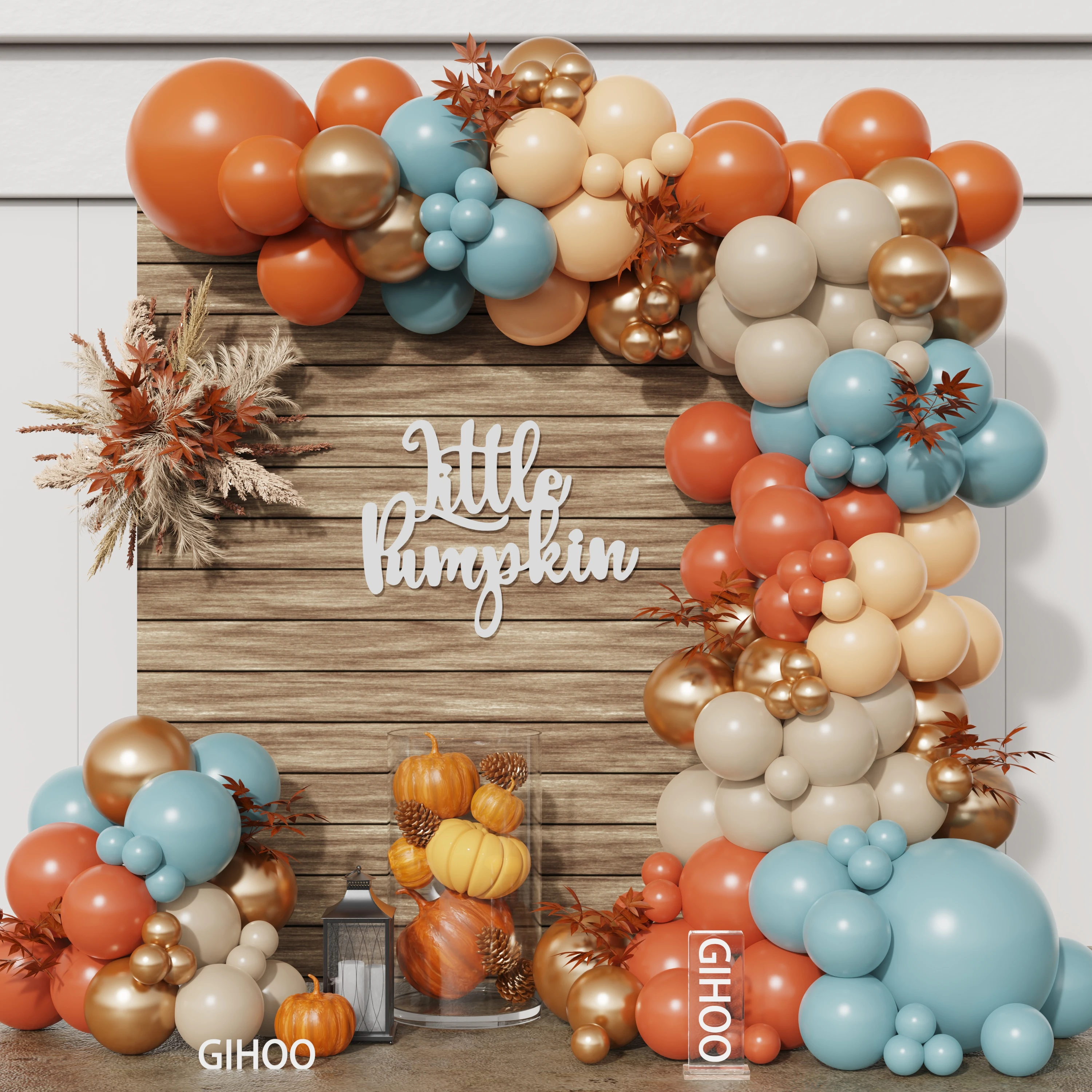 

124pcs Fall Balloon Garland Arch Kit Orange Blue Gold Latex Balloon Harvest Festival Theme Party Thanksgiving Outdoor Party Deco