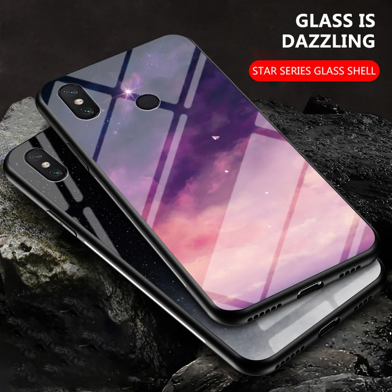 For Xiaomi Mi Max 3 M1804E4A Case Colored Starry Tempered Glass Back Cover Hard Shockproof Case for Xiaomi Mi Max 3 Max3 MiMax3