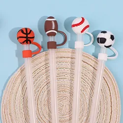 Sports Ball Straw Covers Cap Compatible with Stanley Cute Football Basketball Straw Cap Stopper For Reusable Straws Tip Lids
